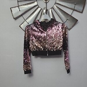 For Ever 21  Pink and Black Sequin Bomber Jacket